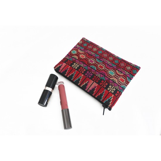 Cross Stitch Makeup Bag- Burgundy Cross Stitch Makeup Bag- Burgundy